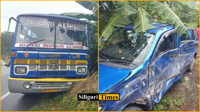 শিলিগুড়ি-জলপাইগুড়ি জাতীয় সড়কে যাত্রীবাহী বাস ও ছোট গাড়ির সংঘর্ষ, আহত ৩